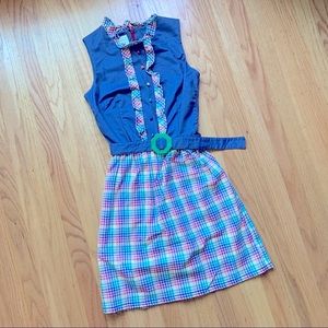 Dainty June denim rainbow gingham mini dress